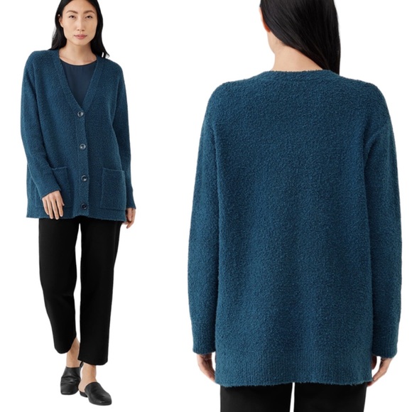 Eileen Fisher Sweaters - Eileen Fisher Organic Cotton Boucle Oversized Cardigan Adriatic Blue Size XS NWT
